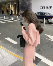 カーディガン＆バッククロスデザインワンピースセットアップ　２色展開 - select store mirror meカーディガン＆バッククロスデザインワンピースセットアップ　２色展開154281009mirror meselect store mirror me154281009ピンク S
