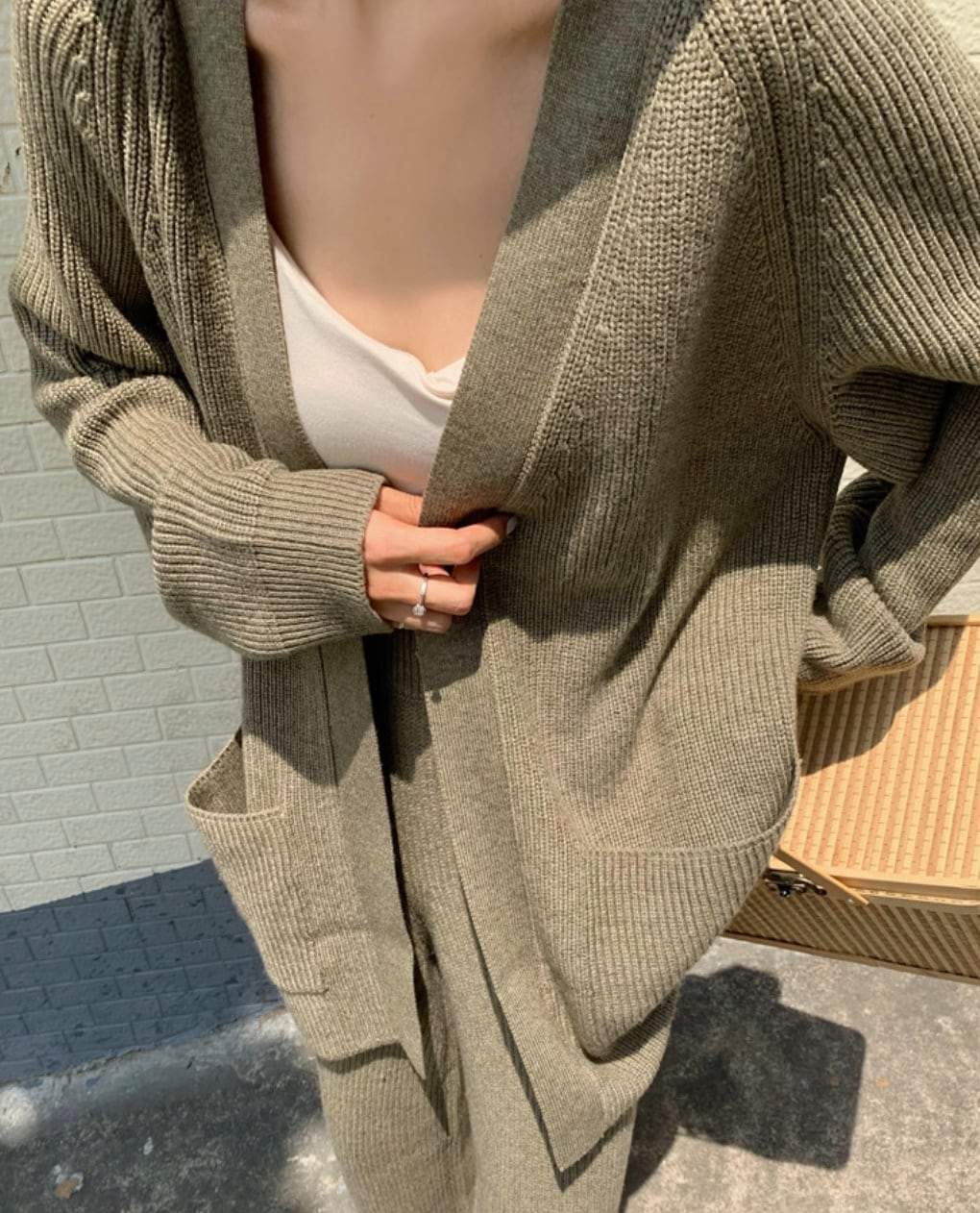 ロングカーディガン＆ワイドパンツリブニットセットアップ　２色展開 - select store mirror meロングカーディガン＆ワイドパンツリブニットセットアップ　２色展開159958662mirror meselect store mirror me159958662ホワイト