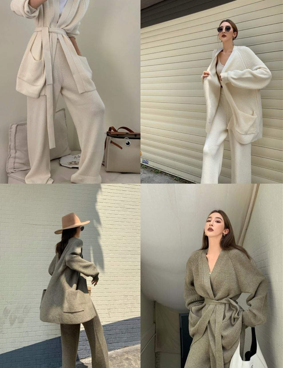 ロングカーディガン＆ワイドパンツリブニットセットアップ　２色展開 - select store mirror meロングカーディガン＆ワイドパンツリブニットセットアップ　２色展開159958662mirror meselect store mirror me159958662ホワイト