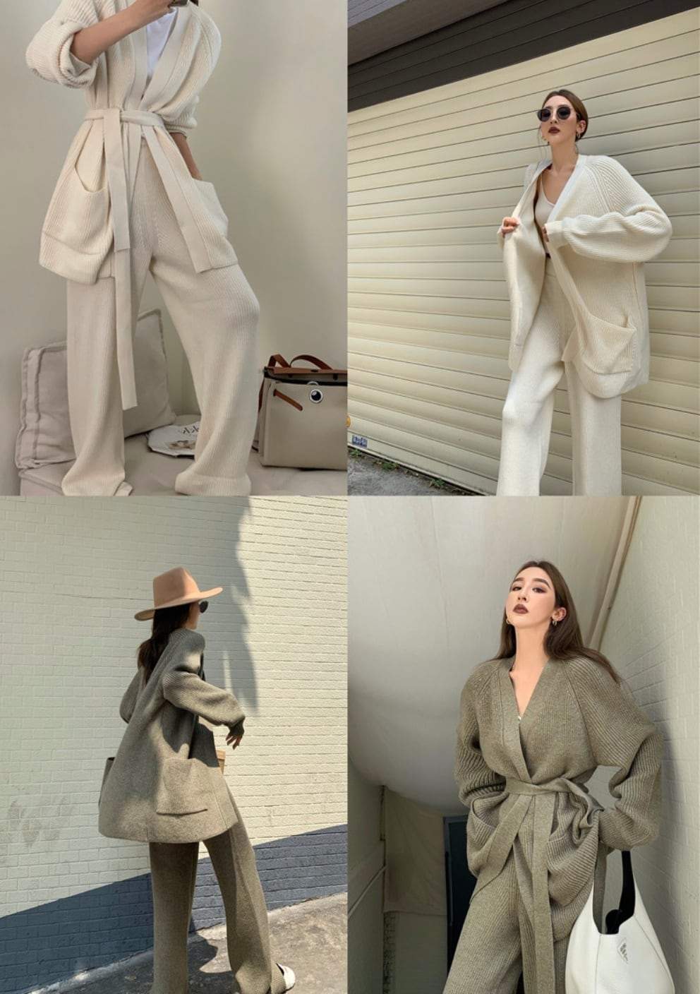 ロングカーディガン＆ワイドパンツリブニットセットアップ　２色展開 - select store mirror meロングカーディガン＆ワイドパンツリブニットセットアップ　２色展開159958662mirror meselect store mirror me159958662ホワイト