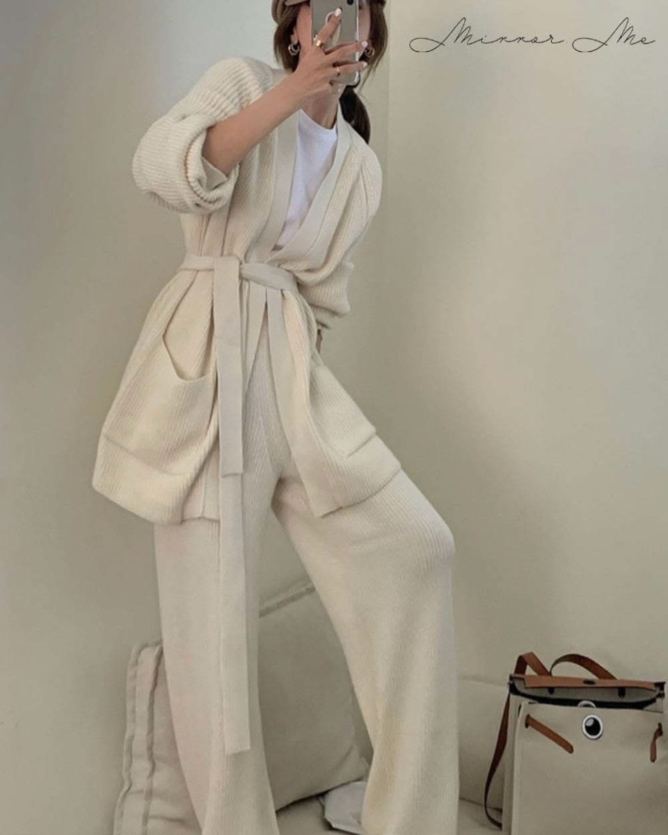 ロングカーディガン＆ワイドパンツリブニットセットアップ　２色展開 - select store mirror meロングカーディガン＆ワイドパンツリブニットセットアップ　２色展開159958662mirror meselect store mirror me159958662ホワイト