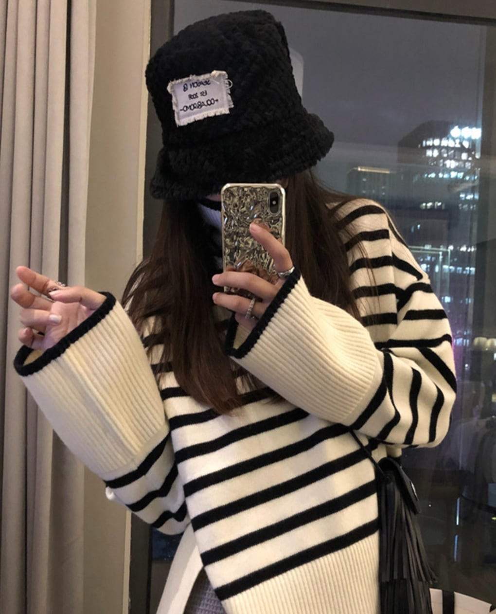 ハイネック切り替えボーダースリットニット　２色展開 - select store mirror meハイネック切り替えボーダースリットニット　２色展開160961778mirror meselect store mirror me160961778ホワイト