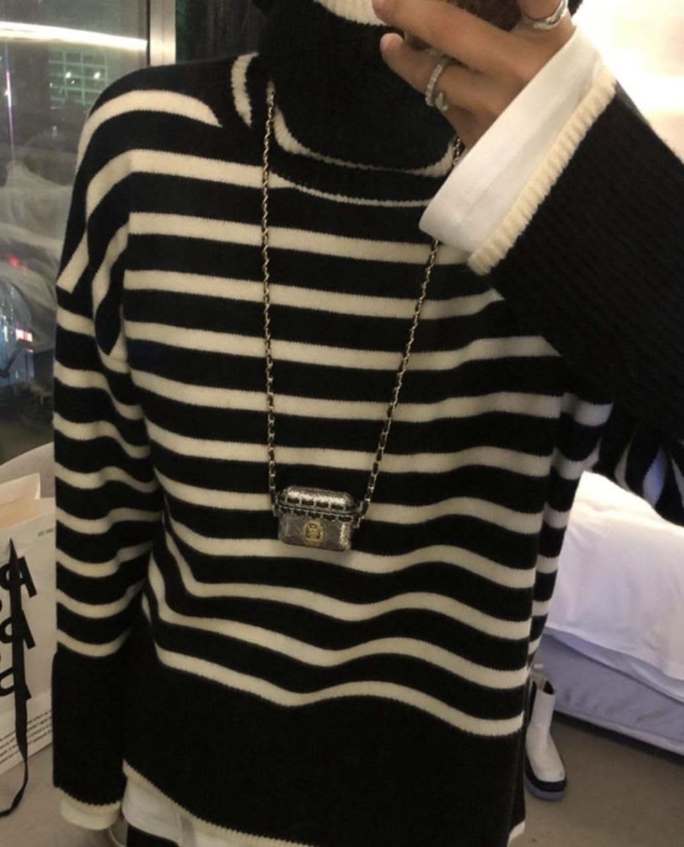 ハイネック切り替えボーダースリットニット　２色展開 - select store mirror meハイネック切り替えボーダースリットニット　２色展開160961778mirror meselect store mirror me160961778ホワイト