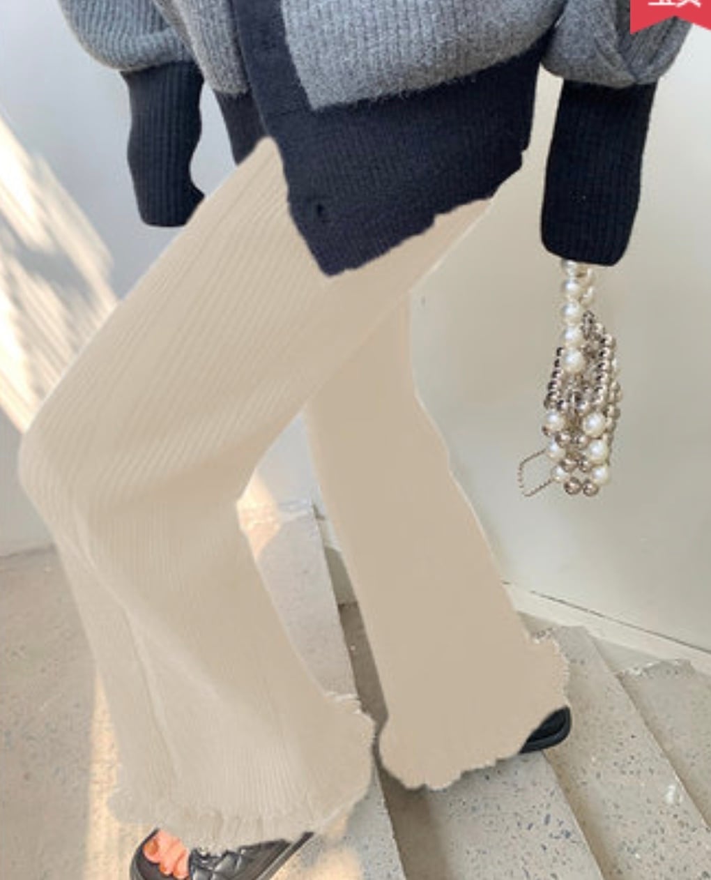 フリンジリブニットセンターラインパンツ　２色展開 - select store mirror meフリンジリブニットセンターラインパンツ　２色展開161111041mirror meselect store mirror me161111041ホワイト S