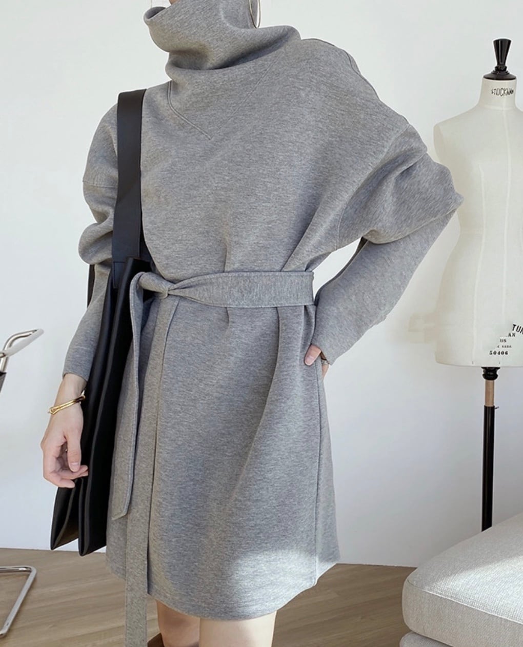 【上質コットン】タートルルーズネックスウェットワンピース　２色展開 - select store mirror me【上質コットン】タートルルーズネックスウェットワンピース　２色展開163198902mirror meselect store mirror me163198902グレー
