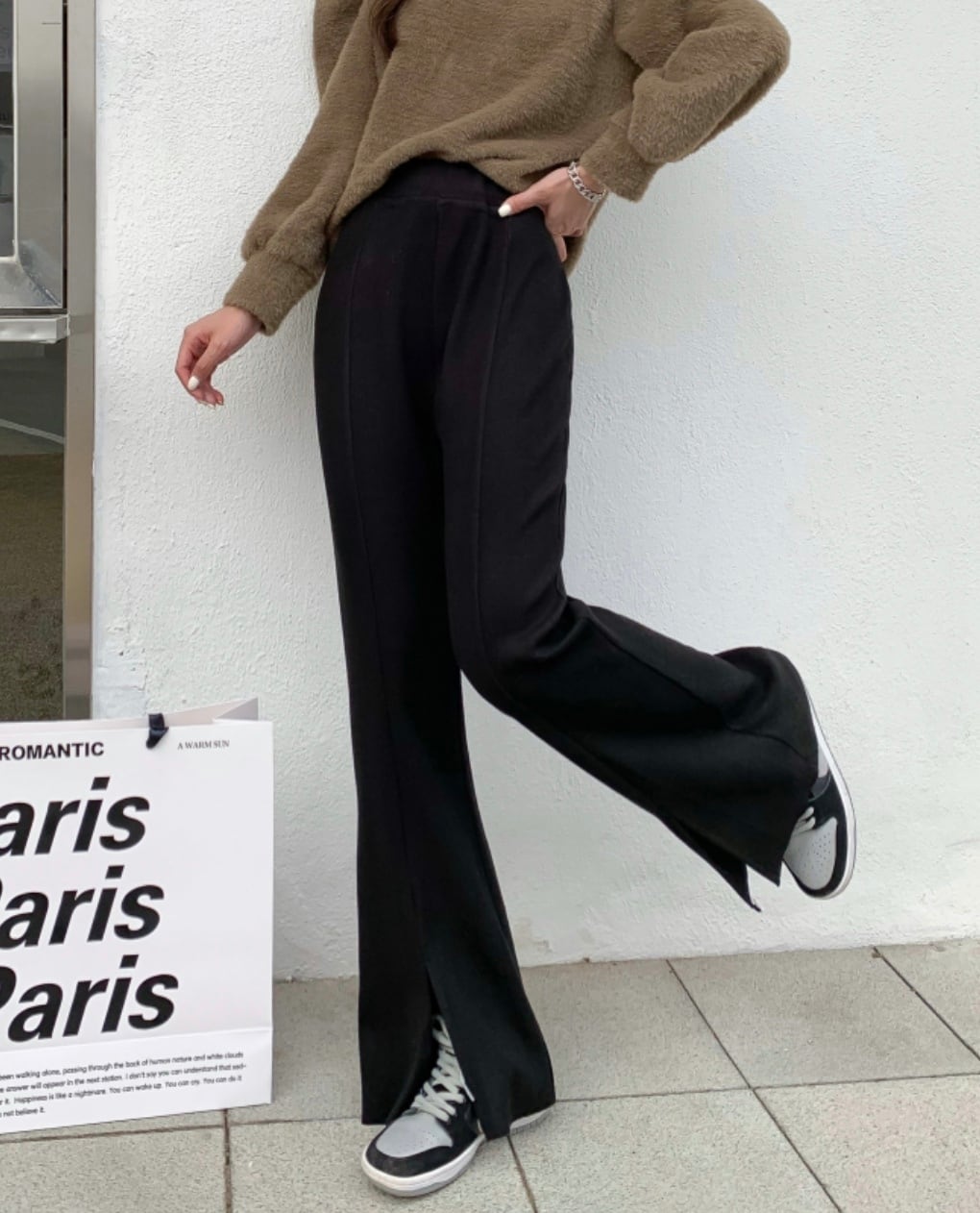 タックスリットハイウエストニットパンツ　２色展開 - select store mirror meタックスリットハイウエストニットパンツ　２色展開163466298mirror meselect store mirror me163466298グレー S