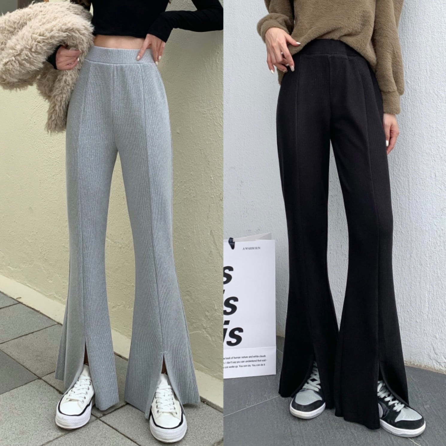 タックスリットハイウエストニットパンツ　２色展開 - select store mirror meタックスリットハイウエストニットパンツ　２色展開163466298mirror meselect store mirror me163466298グレー S