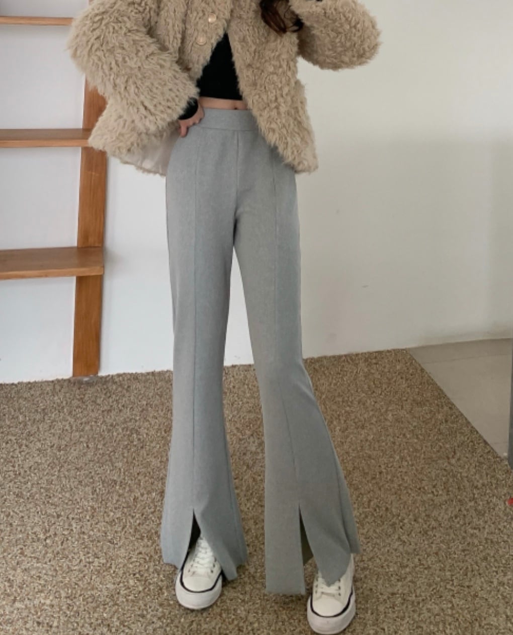 タックスリットハイウエストニットパンツ　２色展開 - select store mirror meタックスリットハイウエストニットパンツ　２色展開163466298mirror meselect store mirror me163466298グレー S