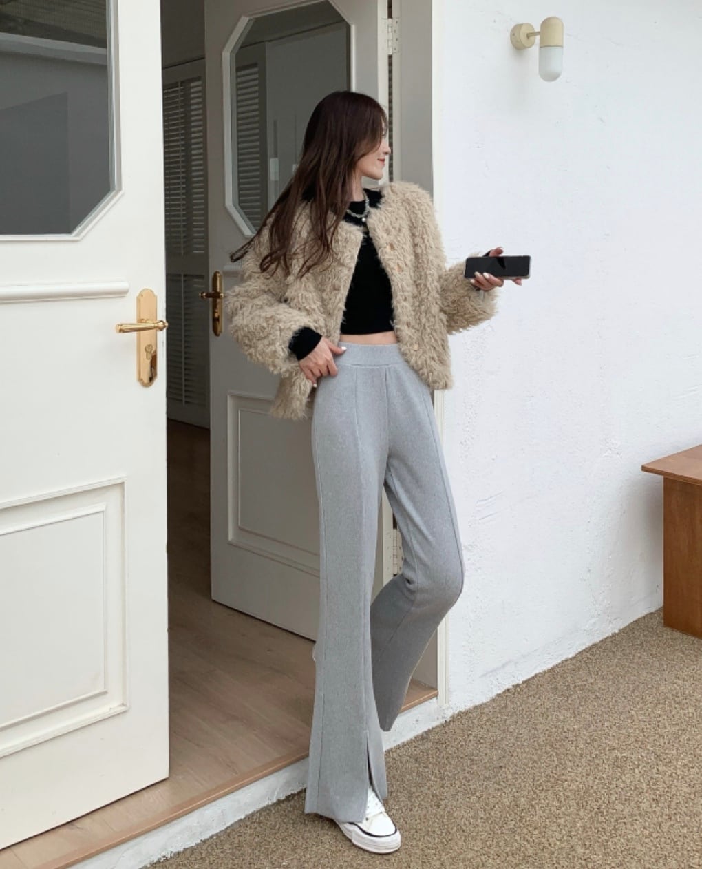 タックスリットハイウエストニットパンツ　２色展開 - select store mirror meタックスリットハイウエストニットパンツ　２色展開163466298mirror meselect store mirror me163466298グレー S