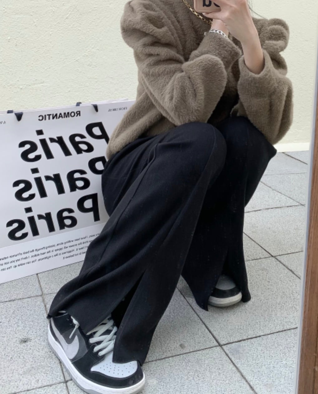 タックスリットハイウエストニットパンツ　２色展開 - select store mirror meタックスリットハイウエストニットパンツ　２色展開163466298mirror meselect store mirror me163466298グレー S