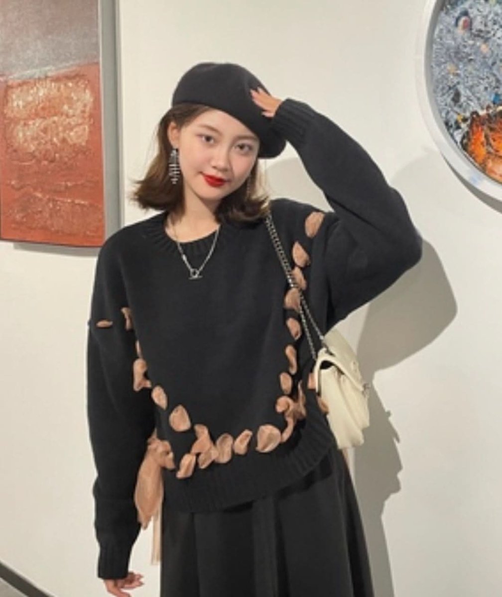 コントラスト編み込みリボンワイドショートニット　２色展開 - select store mirror meコントラスト編み込みリボンワイドショートニット　２色展開163660571mirror meselect store mirror me163660571グレー S