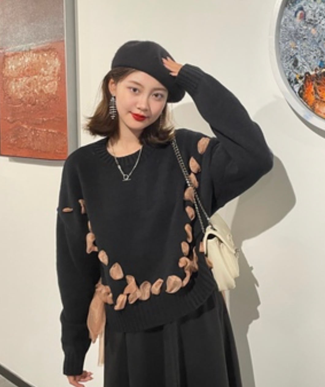 コントラスト編み込みリボンワイドショートニット　２色展開 - select store mirror meコントラスト編み込みリボンワイドショートニット　２色展開163660571mirror meselect store mirror me163660571グレー S