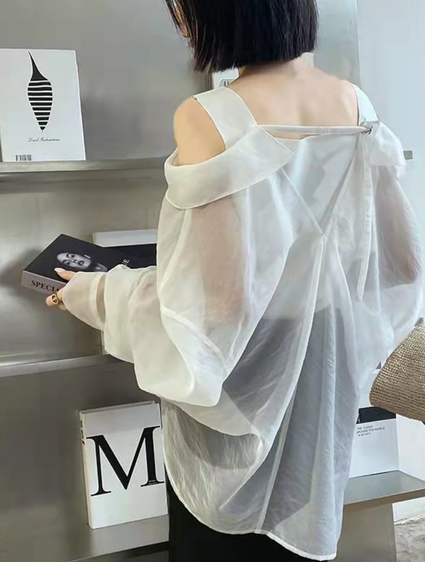 シースルー重ね着風シャツブラウス　２色展開 - select store mirror meシースルー重ね着風シャツブラウス　２色展開175896977mirror meselect store mirror me175896977ホワイトS