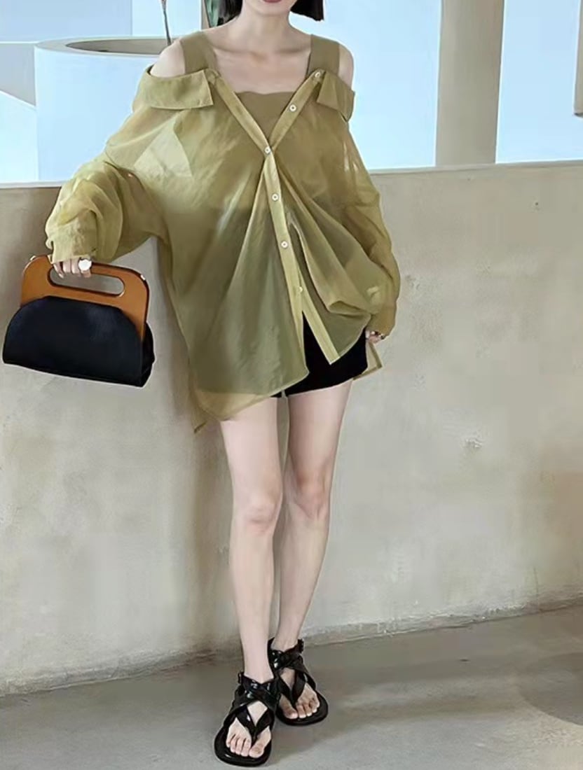 シースルー重ね着風シャツブラウス　２色展開 - select store mirror meシースルー重ね着風シャツブラウス　２色展開175896977mirror meselect store mirror me175896977ホワイトS