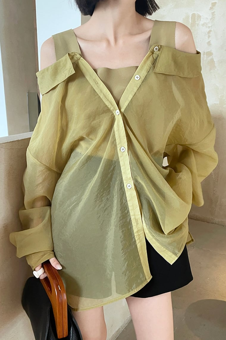 シースルー重ね着風シャツブラウス　２色展開 - select store mirror meシースルー重ね着風シャツブラウス　２色展開175896977mirror meselect store mirror me175896977ホワイトS