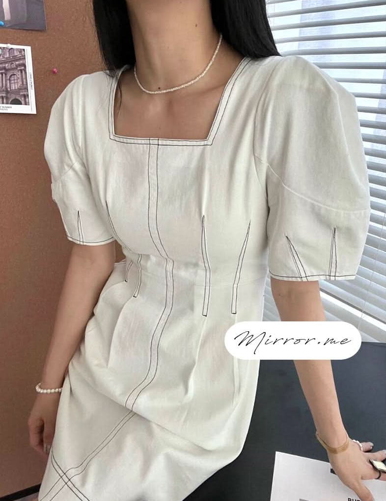 デニムステッチショート丈ワンピース　２色展開 - select store mirror meデニムステッチショート丈ワンピース　２色展開177601184mirror meselect store mirror me177601184ホワイトS