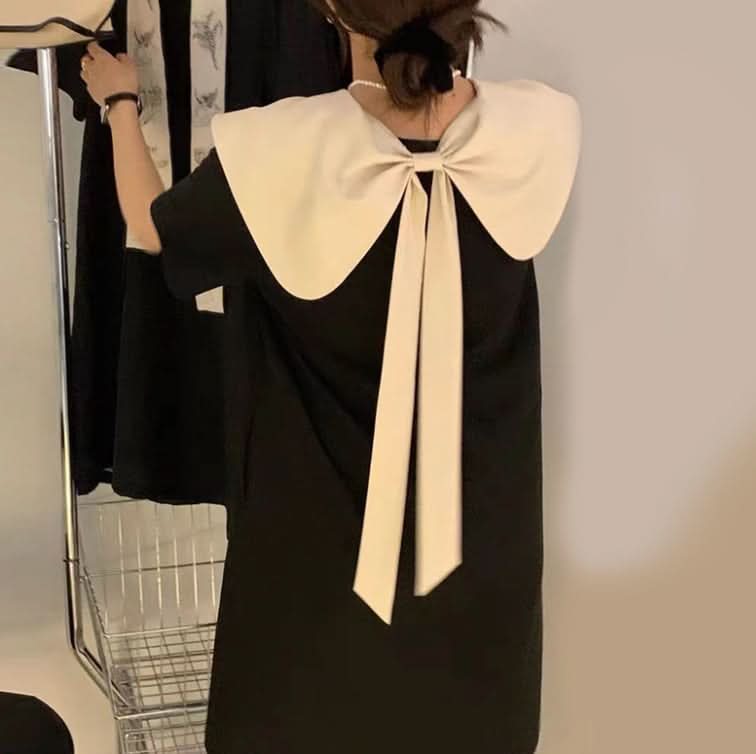 バックリボンバイカラーサックワンピース　２色展開 - select store mirror meバックリボンバイカラーサックワンピース　２色展開178904186mirror meselect store mirror me178904186ホワイト（襟はブラック）