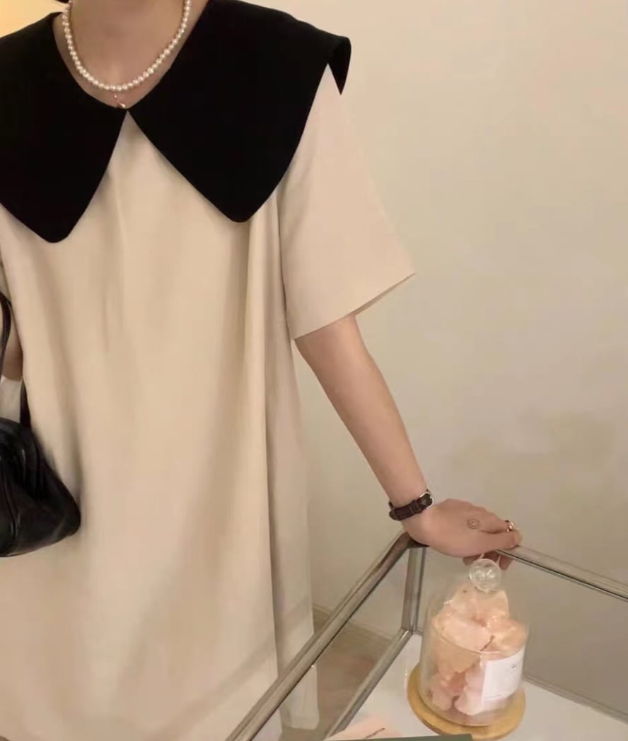 バックリボンバイカラーサックワンピース　２色展開 - select store mirror meバックリボンバイカラーサックワンピース　２色展開178904186mirror meselect store mirror me178904186ホワイト（襟はブラック）