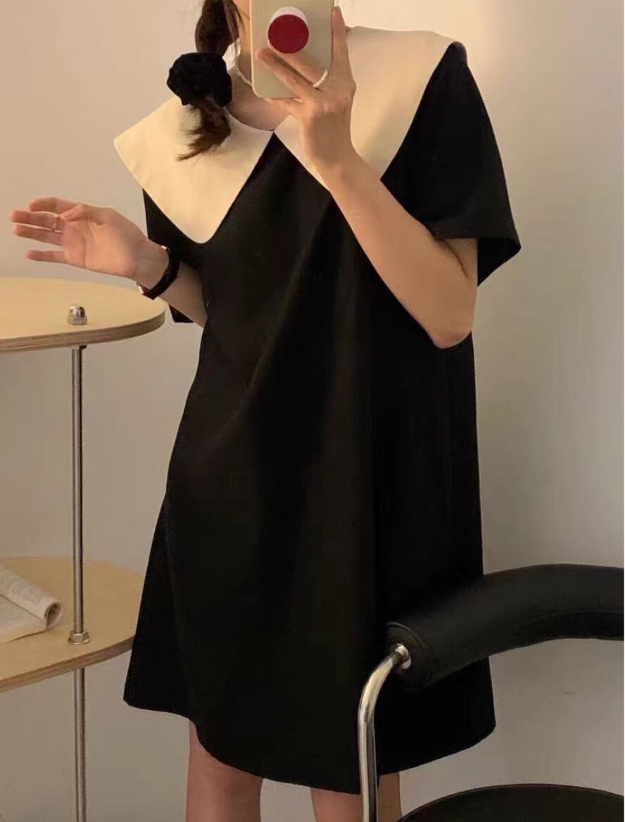 バックリボンバイカラーサックワンピース　２色展開 - select store mirror meバックリボンバイカラーサックワンピース　２色展開178904186mirror meselect store mirror me178904186ホワイト（襟はブラック）