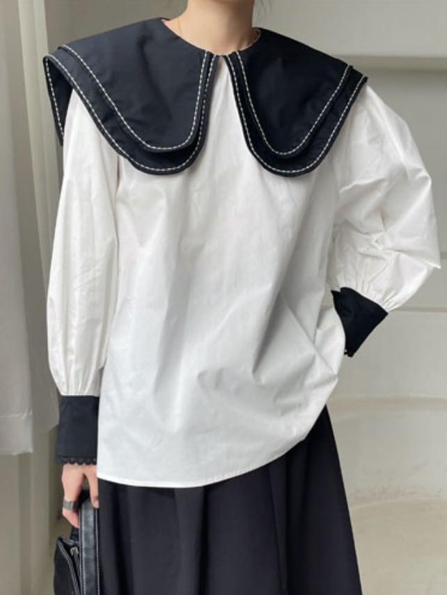 ステッチビッグカラーブラウス　２色展開 - select store mirror meステッチビッグカラーブラウス　２色展開179658793mirror meselect store mirror me179658793ホワイト