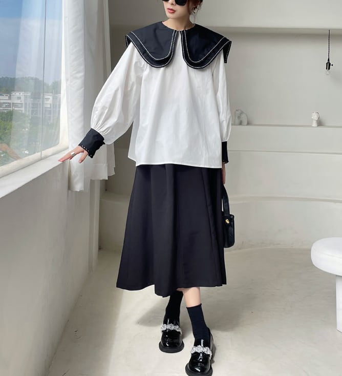 ステッチビッグカラーブラウス　２色展開 - select store mirror meステッチビッグカラーブラウス　２色展開179658793mirror meselect store mirror me179658793ホワイト