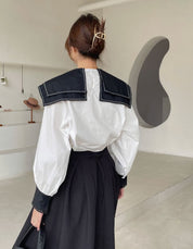 ステッチビッグカラーブラウス　２色展開 - select store mirror meステッチビッグカラーブラウス　２色展開179658793mirror meselect store mirror me179658793ホワイト