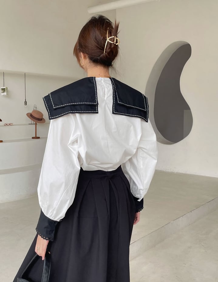 ステッチビッグカラーブラウス　２色展開 - select store mirror meステッチビッグカラーブラウス　２色展開179658793mirror meselect store mirror me179658793ホワイト