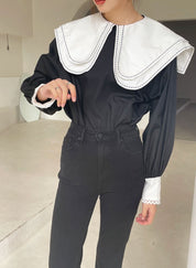 ステッチビッグカラーブラウス　２色展開 - select store mirror meステッチビッグカラーブラウス　２色展開179658793mirror meselect store mirror me179658793ホワイト