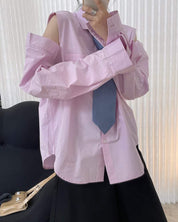 【動画あり】カットショルダーロングスリーブシャツ　２色展開 - select store mirror me【動画あり】カットショルダーロングスリーブシャツ　２色展開180843365mirror meselect store mirror me180843365ホワイト