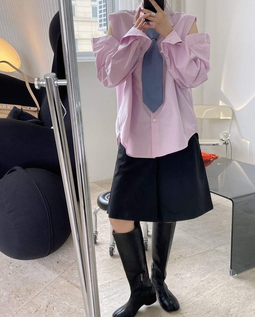 【動画あり】カットショルダーロングスリーブシャツ　２色展開 - select store mirror me【動画あり】カットショルダーロングスリーブシャツ　２色展開180843365mirror meselect store mirror me180843365ホワイト