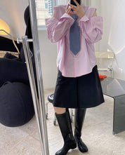 【動画あり】カットショルダーロングスリーブシャツ　２色展開 - select store mirror me【動画あり】カットショルダーロングスリーブシャツ　２色展開180843365mirror meselect store mirror me180843365ホワイト