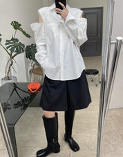 【動画あり】カットショルダーロングスリーブシャツ　２色展開 - select store mirror me【動画あり】カットショルダーロングスリーブシャツ　２色展開180843365mirror meselect store mirror me180843365ホワイト