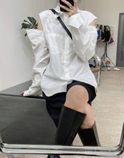 【動画あり】カットショルダーロングスリーブシャツ　２色展開 - select store mirror me【動画あり】カットショルダーロングスリーブシャツ　２色展開180843365mirror meselect store mirror me180843365ホワイト