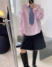 【動画あり】カットショルダーロングスリーブシャツ　２色展開 - select store mirror me【動画あり】カットショルダーロングスリーブシャツ　２色展開180843365mirror meselect store mirror me180843365ホワイト