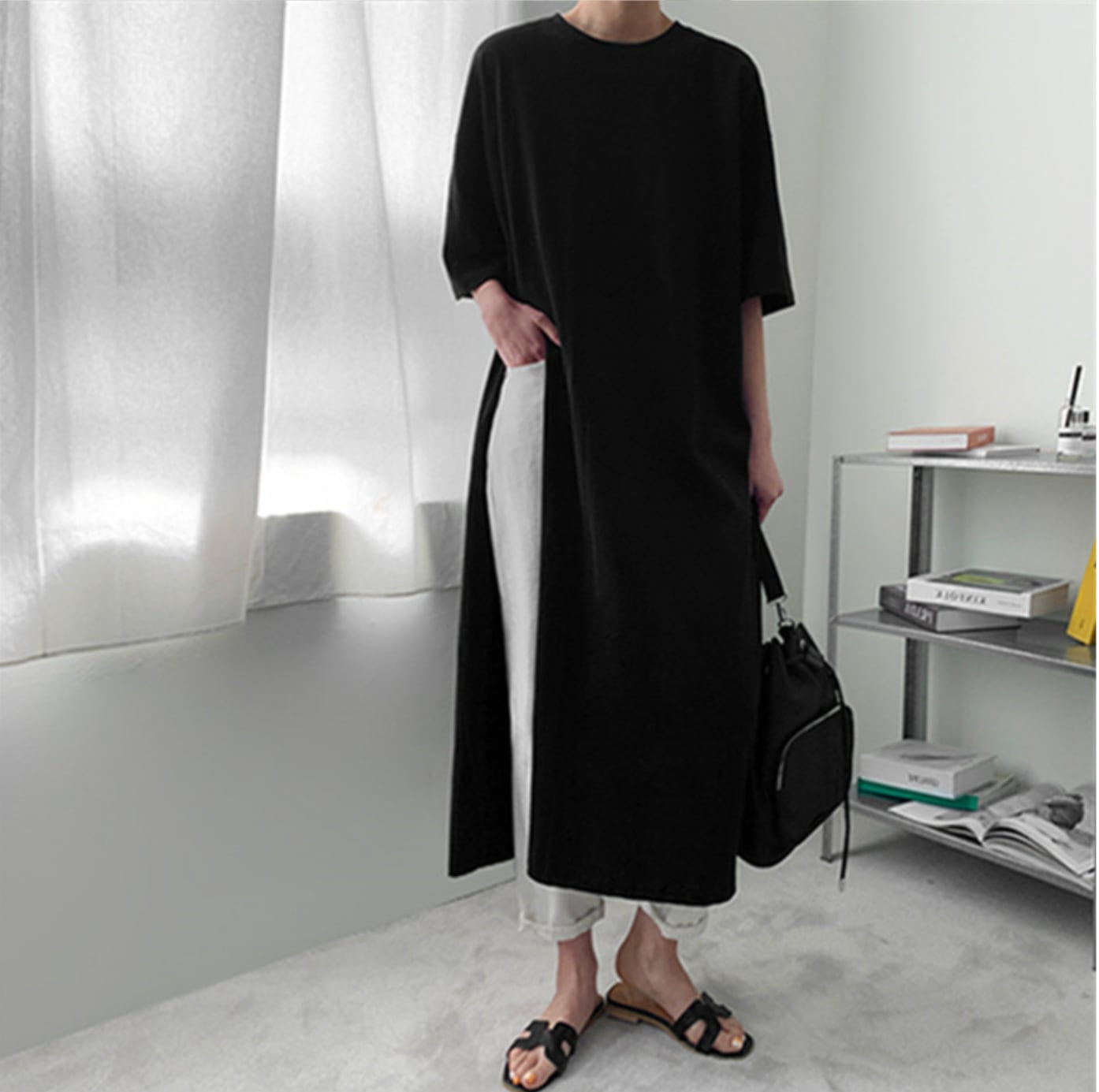 ビッグスリットロングシャツトップス　２色展開 - select store mirror meビッグスリットロングシャツトップス　２色展開182949069mirror meselect store mirror me182949069ホワイトS