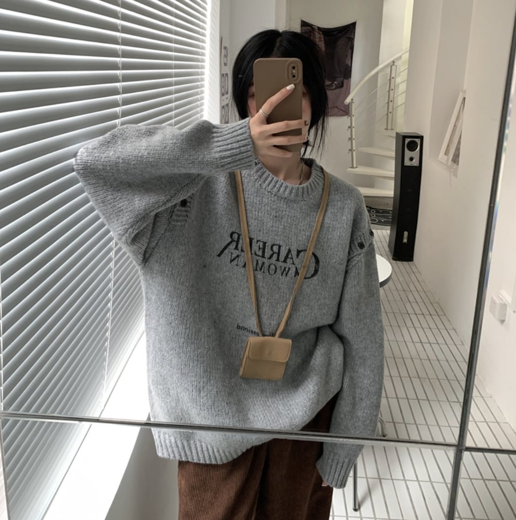 カットショルダーロゴニットトップス　２色展開 - select store mirror meカットショルダーロゴニットトップス　２色展開186797169mirror meselect store mirror me186797169グレーS