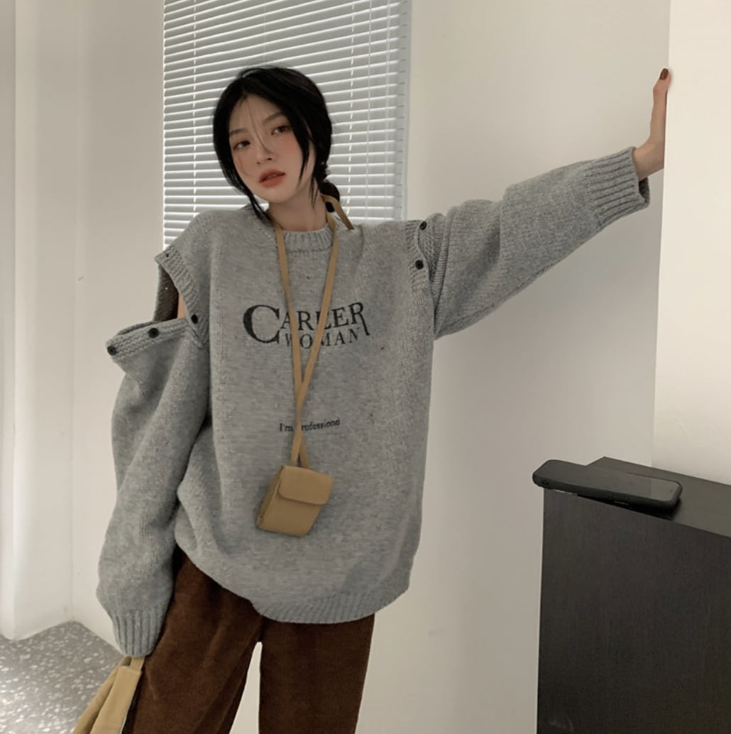 カットショルダーロゴニットトップス　２色展開 - select store mirror meカットショルダーロゴニットトップス　２色展開186797169mirror meselect store mirror me186797169グレーS