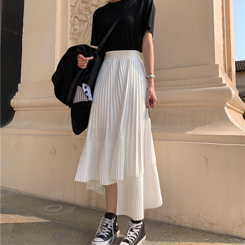 アシンメトリープリーツロングスカート　２色展開 - select store mirror meアシンメトリープリーツロングスカート　２色展開187757457mirror meselect store mirror me187757457ホワイトS