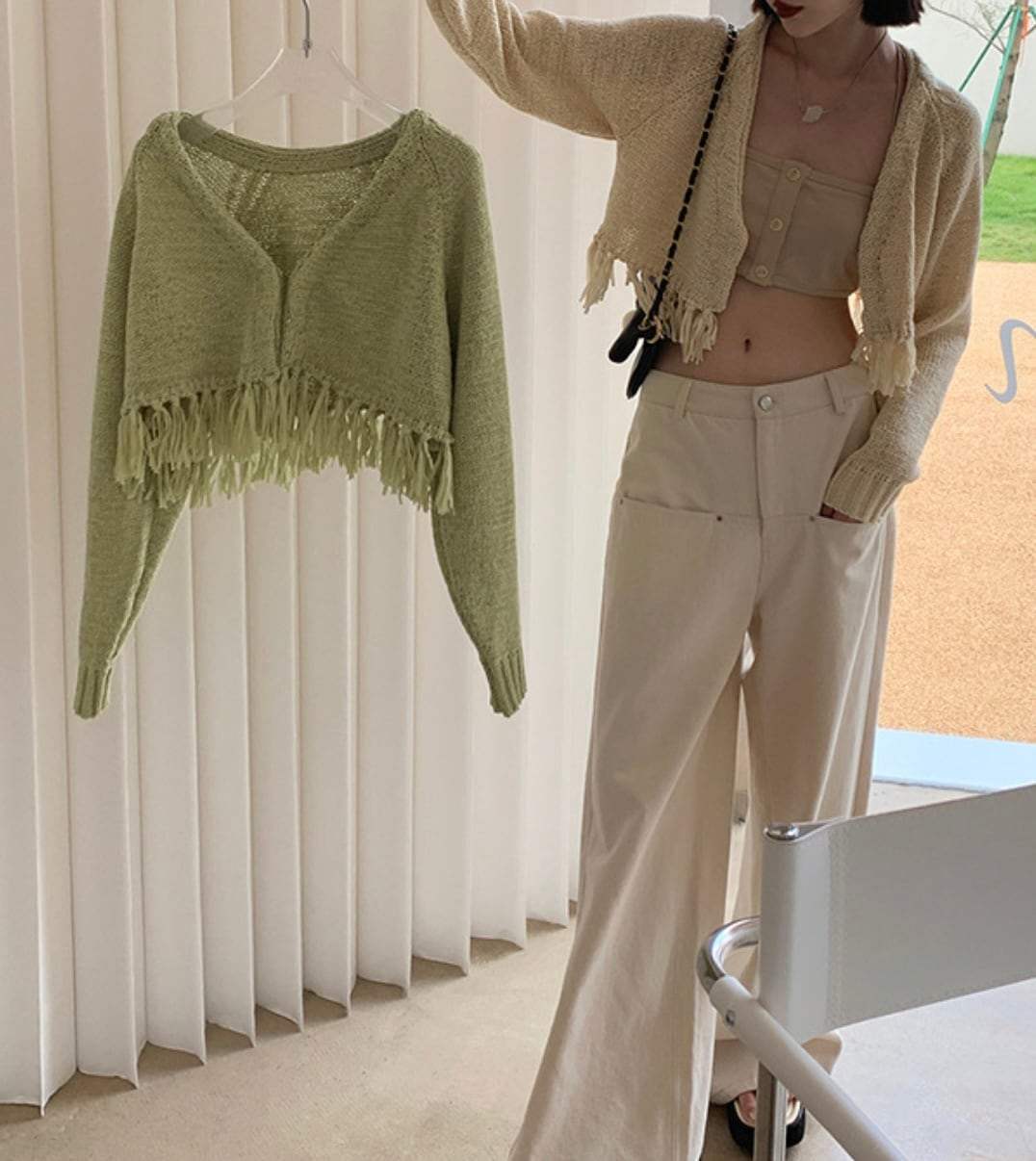 【動画あり】フリンジニットショートカーディガン　２色展開 - select store mirror me【動画あり】フリンジニットショートカーディガン　２色展開191019116mirror meselect store mirror me191019116ベージュS