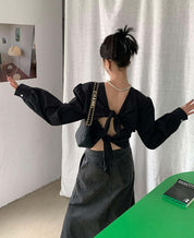 【動画あり】バックダブルリボンロングスリーブトップス　２色展開 - select store mirror me【動画あり】バックダブルリボンロングスリーブトップス　２色展開191019993mirror meselect store mirror me191019993アイボリー
