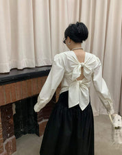 【動画あり】バックダブルリボンロングスリーブトップス　２色展開 - select store mirror me【動画あり】バックダブルリボンロングスリーブトップス　２色展開191019993mirror meselect store mirror me191019993アイボリー