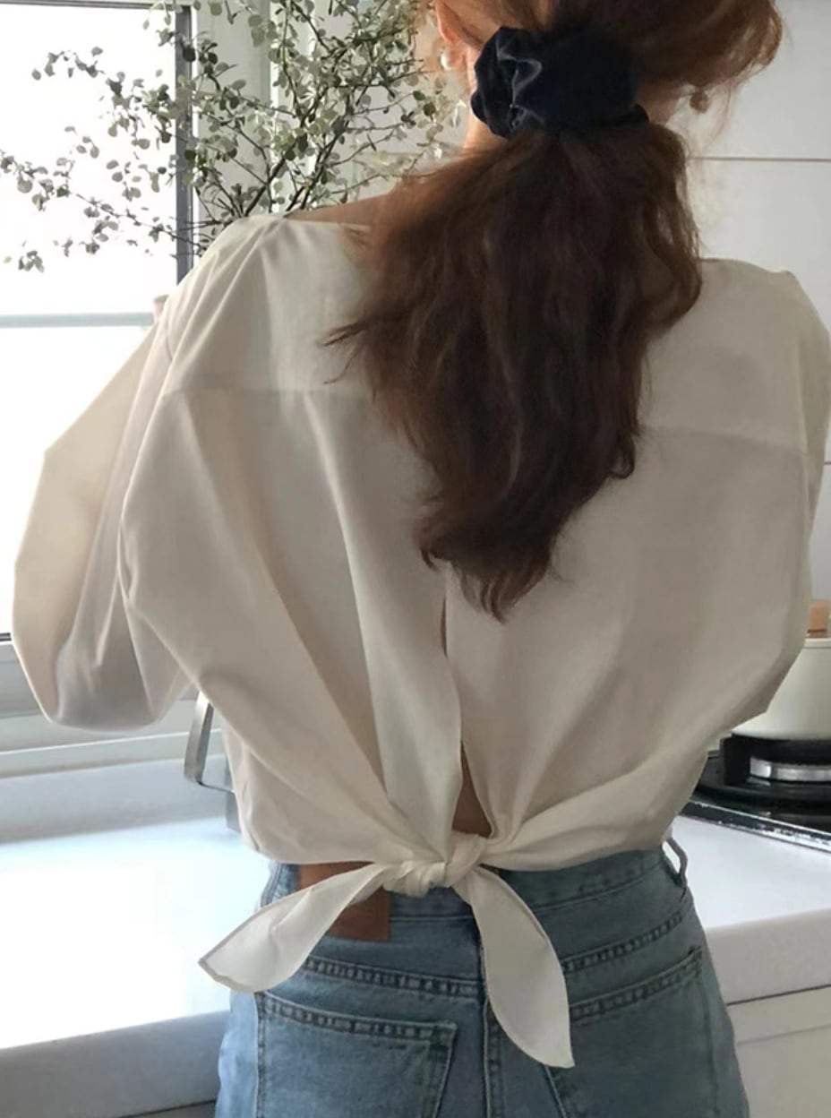 【動画あり】バックリボンラウンドネックブラウス　２色展開 - select store mirror me【動画あり】バックリボンラウンドネックブラウス　２色展開191451933mirror meselect store mirror me191451933ホワイト