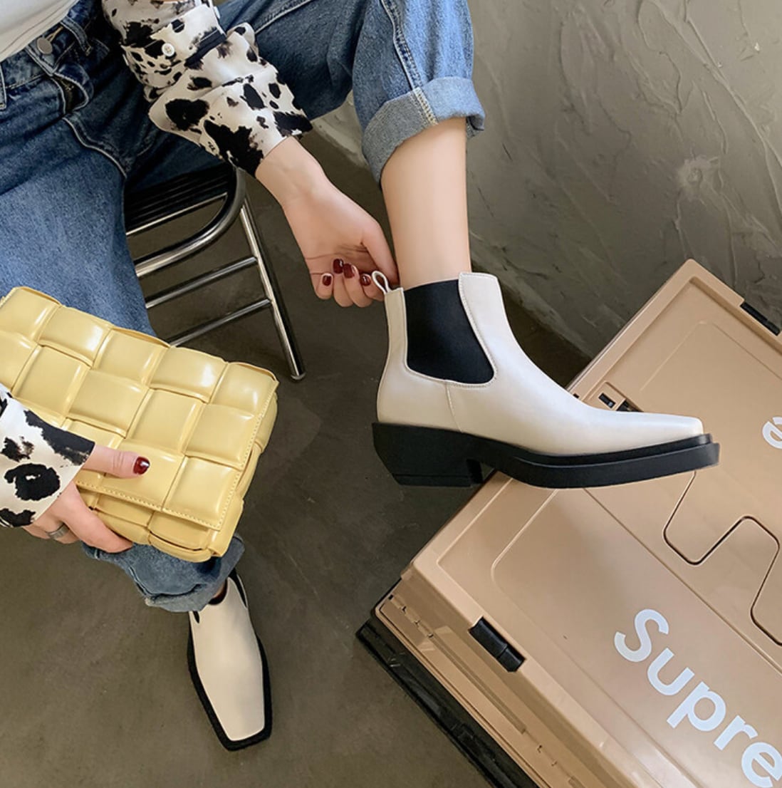 スクエアトゥローヒールゴアブーツ　２色＆展開 - select store mirror meスクエアトゥローヒールゴアブーツ　２色＆展開192824633mirror meselect store mirror me192824633ホワイト×スタンダードタイプ22cm