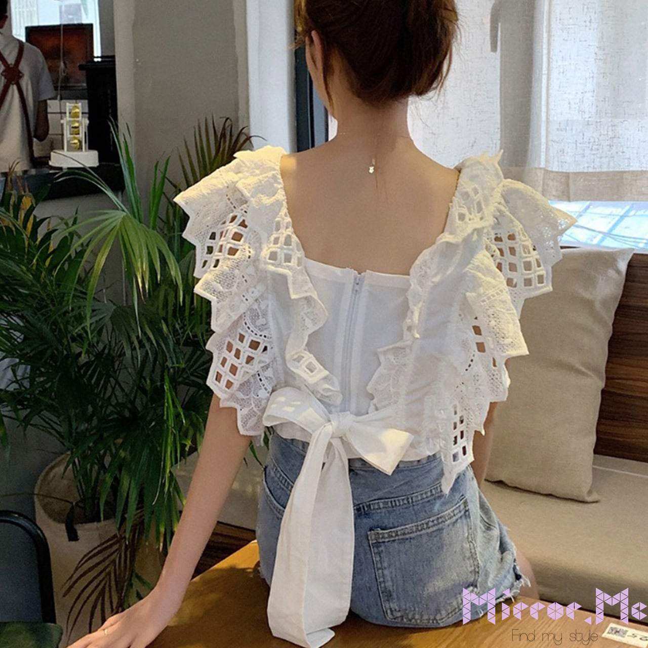 ＜ブラック即納＞バックリボンフリルレースショルダーコットントップス　２色展開 - select store mirror me＜ブラック即納＞バックリボンフリルレースショルダーコットントップス　２色展開194553645mirror meselect store mirror me194553645ホワイト