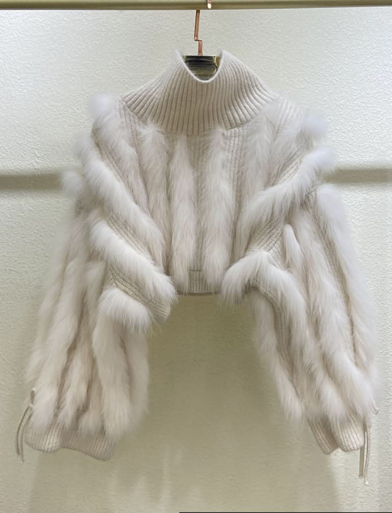 高品質フォックスファークロップドニットトップス　２色展開 - select store mirror me高品質フォックスファークロップドニットトップス　２色展開194871875mirror meselect store mirror me194871875ホワイト