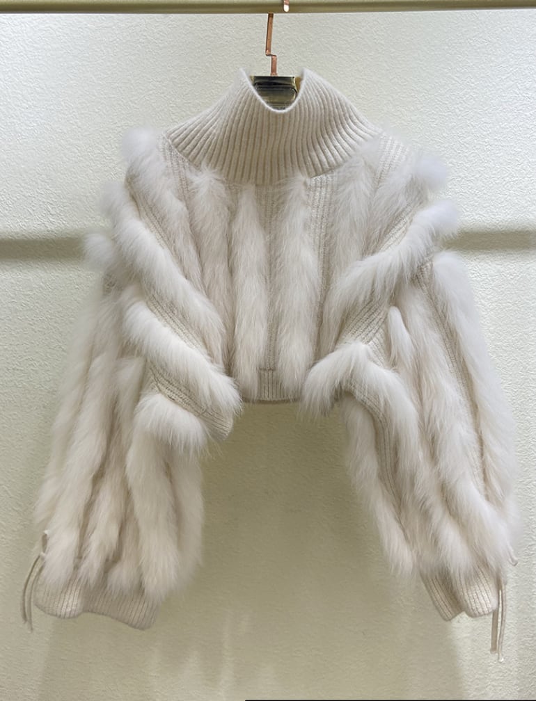 高品質フォックスファークロップドニットトップス　２色展開 - select store mirror me高品質フォックスファークロップドニットトップス　２色展開194871875mirror meselect store mirror me194871875ホワイト