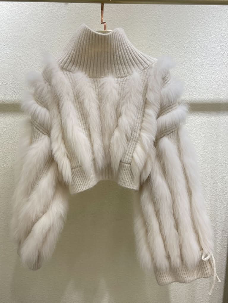 高品質フォックスファークロップドニットトップス　２色展開 - select store mirror me高品質フォックスファークロップドニットトップス　２色展開194871875mirror meselect store mirror me194871875ホワイト