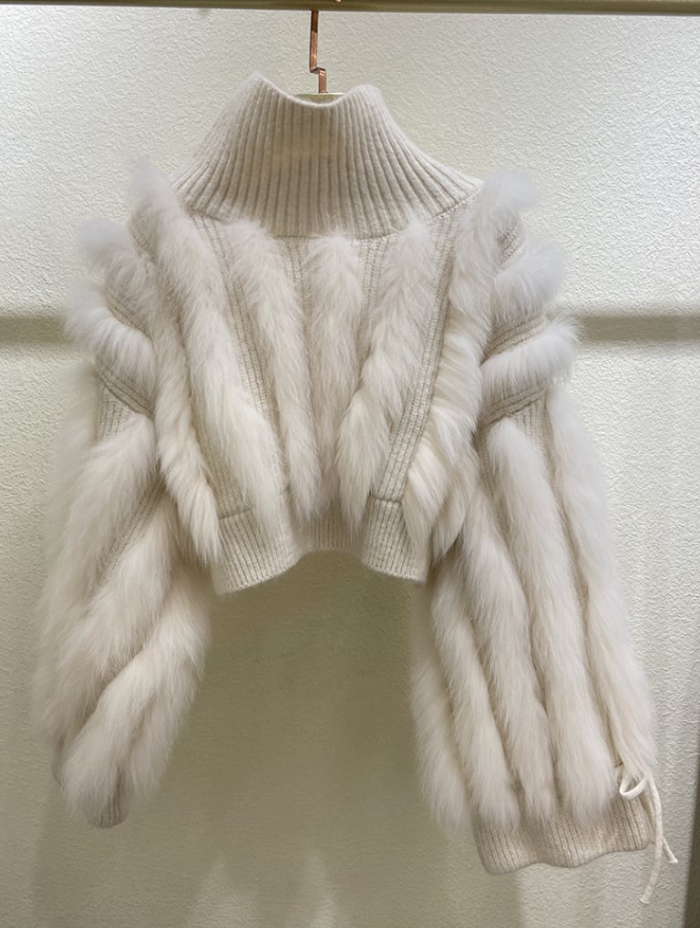 高品質フォックスファークロップドニットトップス　２色展開 - select store mirror me高品質フォックスファークロップドニットトップス　２色展開194871875mirror meselect store mirror me194871875ホワイト