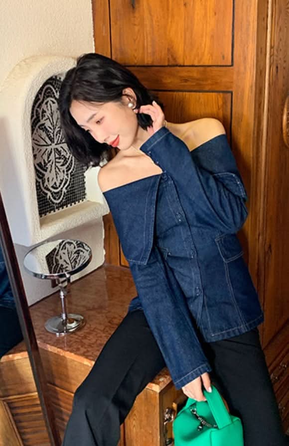 デニムオフショルダー変形カラートップス　２色展開 - select store mirror meデニムオフショルダー変形カラートップス　２色展開196847539mirror meselect store mirror me196847539ライトブルーS