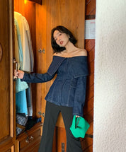 デニムオフショルダー変形カラートップス　２色展開 - select store mirror meデニムオフショルダー変形カラートップス　２色展開196847539mirror meselect store mirror me196847539ライトブルーS